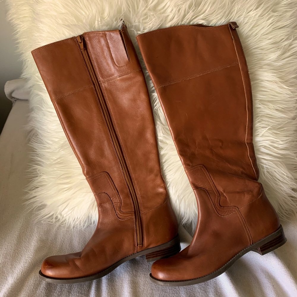 Nine West Cognac Leather Riding Boots